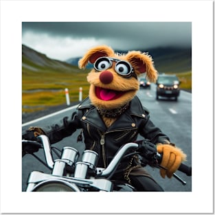 Dog puppet in a motorcycle Posters and Art